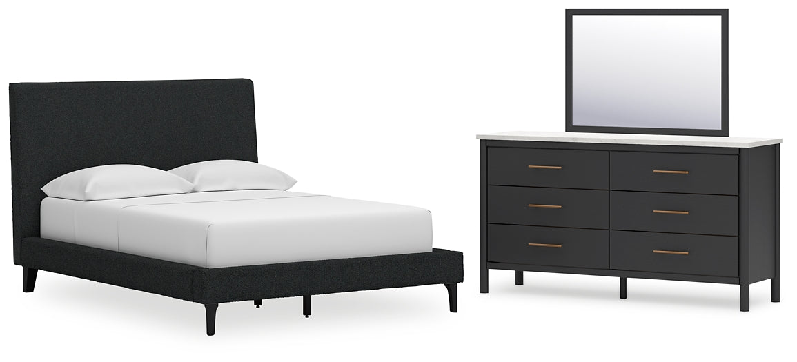 Cadmori Full Upholstered Bed with Mirrored Dresser